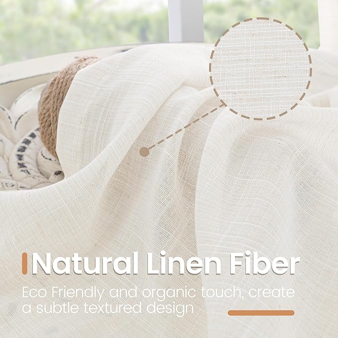 BGment Linen Semi Sheer Curtains 72 Inch Length for Living Room - Rod Pocket Natural Textured Window Drapes Light Filtering for Bedroom Lightweight Rustic, 2 Panels Set, 52 X 72 Inch