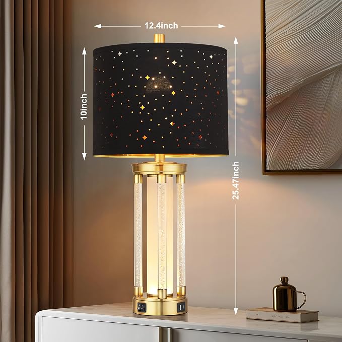 QiMH Set of 2 Industrial Table Lamps, Glass Beside Lamps for Living Room
