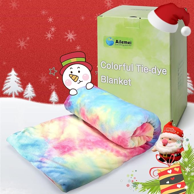 Ailemei Direct Rainbow Blanket, Pastel Tie Dye Design, Rainbow,30"x40" | Soft Cute Funny Decorative Flannel Throw Blankets, Fuzzy Fleece Bed Blankets for Teen Girl Adults Kid's Gift