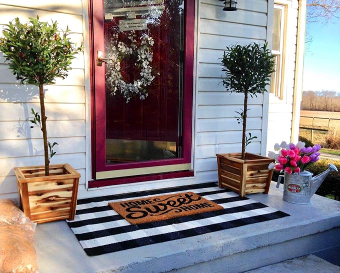 Ukeler Black and White Rug 3×5- Cotton Farmhouse Layered Doormat Hand-Woven Checkered Carpet Plaid Rug for Doorway/Kitchen/Bathroom/Entry Way/Laundry Room/Bedroom