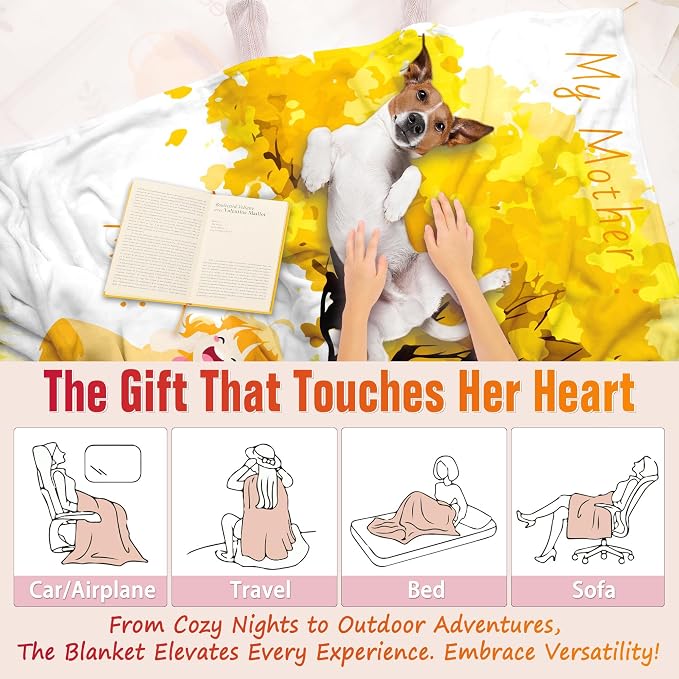 TURMTF Mother-Daughter Tree Blanket, My Mother & Me Heartfelt Gift for Expressing Love, Cozy Fleece Comfort Throw for Mom on Birthday Christmas Thanksgiving, Golden Nurturing Tree Design 55"x70"