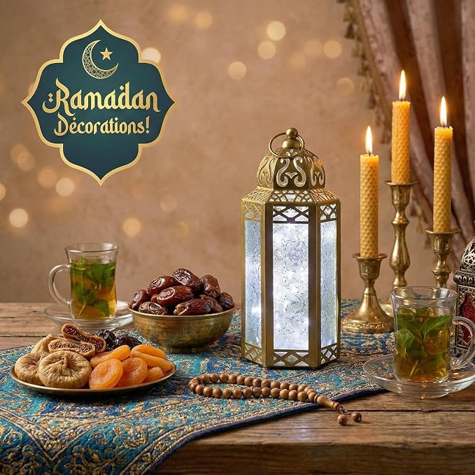 Vela Lanterns Decorative Indoor Fairy Light Ramadan Candle Holder, Gold, M | Eid Mubarak & Wedding Decorations, Turkish Moroccan Metal Hanging Lamp, Table Centerpieces, Outdoor Porch, 10.5" Tall