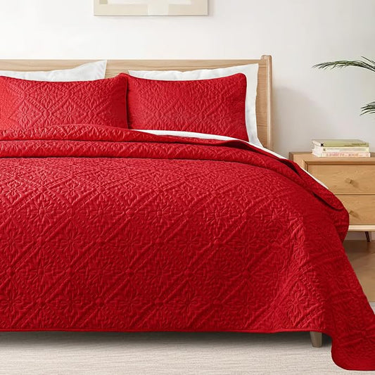 Exclusivo Mezcla Twin Quilt Set, Red | Lightweight Soft Bedspreads Coverlets, All Season Bedding with 1 Pillow Sham, Modern Style for Dorm Bedroom Guest Room