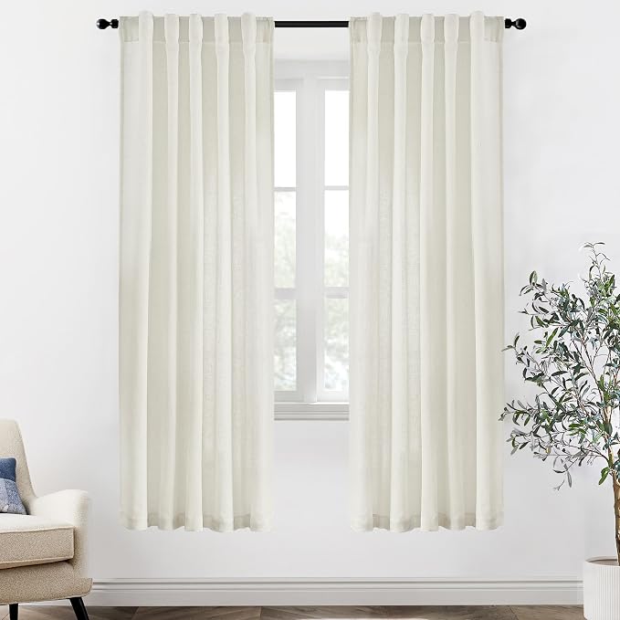 XTMYI Closet Curtain for Bedroom Open Closet, Linen Semi Sheer See Through Door Curtains for Dooway, 78 Inches Long 2 Panels Set, Cream Ivory