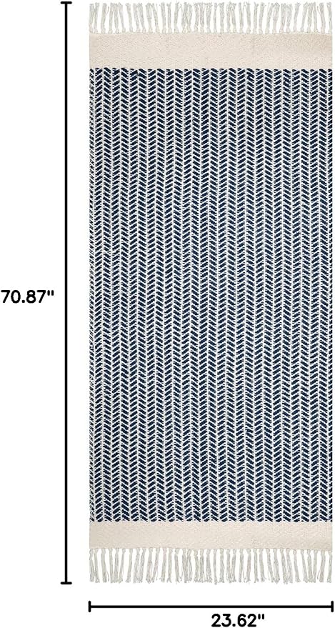 Lahome Boho Bathroom Runner Rug, 2x6 Washable Rugs for Kitchen Hallway | Woven Cotton Laundry Room Throw Carpet with Tassels, Farmhouse Decor Blue Non Shedding Lightweight Mat for Entryway Bath