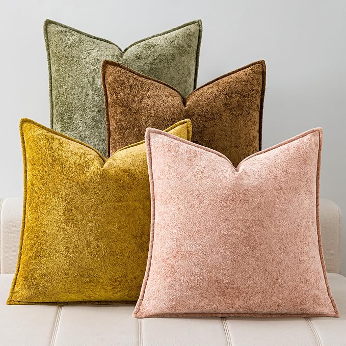 a moment Throw Pillow Covers 24X24 Inch 4 Packs,Soft Velvet Decorative Pillow Cases with 3D Ice Flower,Texture Modern Accent Cushion Covers for Sofa Couch Home Decor Golden Earth