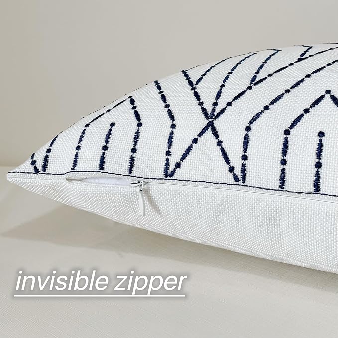Slow Cow Linen Embroidery Decorative Lumbar Throw Pillow Cover Pillowcase Rectangular Pillow Cover Cushion Cover for Bed Couch Sofa 12 x 20 Inches Navy Blue