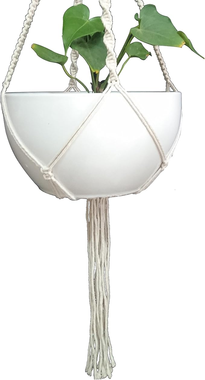1 PCS Macrame Plant Hanger & Holder, Hanging Planter 4 Legs Double Deck for 8 inch to 10 inch Two Pots Indoor Outdoor Hanging Planter Hemp Rope 67 Inch with Metal Ring (Cotton)