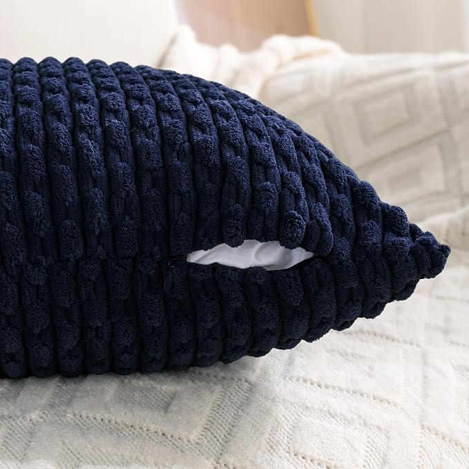 Set of 4 Navy Blue Decorative Throw Pillow Covers 24x24 Inch Corduroy Pillow Covers for Bed Couch Sofa Living Room Soft Square Cushion Cases
