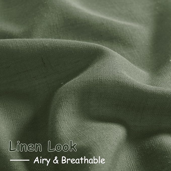 Olive Green Linen Curtains 134 Inch Extra Long Back Tab 52x134 2 Panels