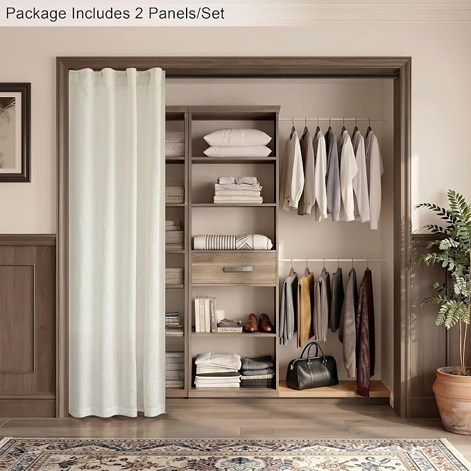 Pitalk Natural Doorway Linen Curtains 80 Inch Length 2 Panels Cream Ivory Light Filtering Semi Sheer Neutral Linen Drapes for Living Room Bedroom Modern Farmhouse Coastal Decor 34 x 80 Inches Long