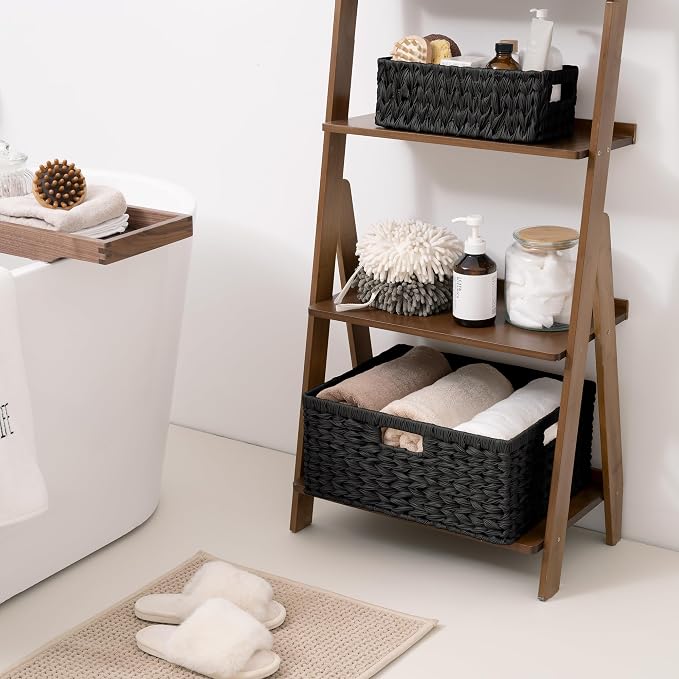 GRANNY SAYS Storage Baskets for Organizing, Waterproof Black Basket, 1-Pack | Handwoven Wicker Storage Basket for Shelves, Large Wicker Baskets for Organization,Decorative Basket,Woven Basket for Storage