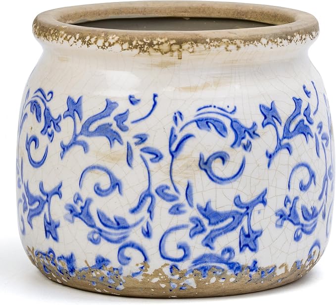 Dosayes Vintage Blue Ceramic Flower Pot