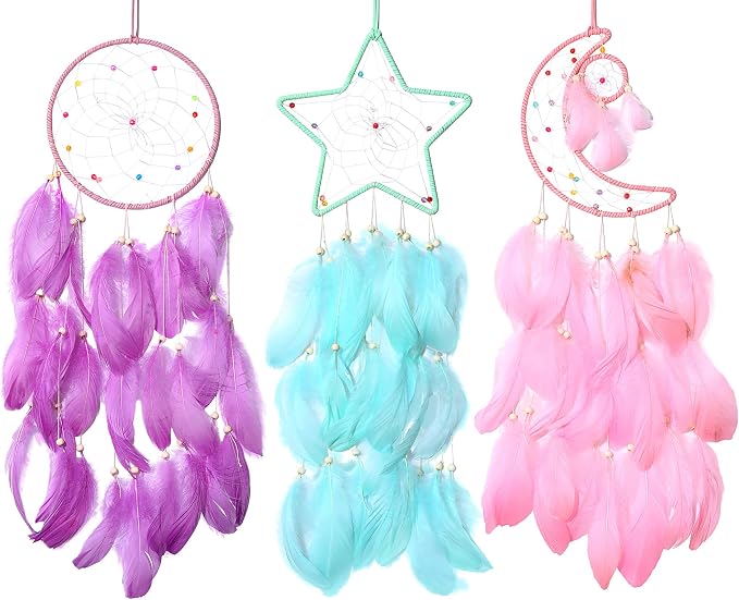 Jetec 3 Pcs Dream Catcher for Girl Star Sun Moon Decor, Sweet Color