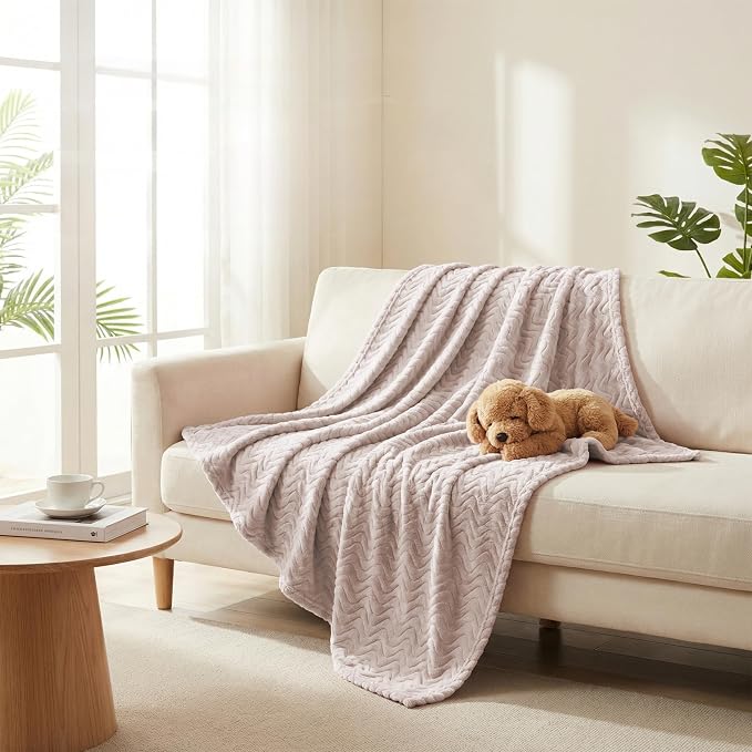 Exclusivo Mezcla Soft Fleece Blanket Queen Size for Bed, Sofa, Camel | 90"x90" Breathable Lightweight Flannel Blanket for Summer, Plush Cozy Jacquard Wave for Home Decor