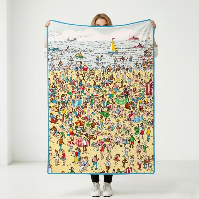 Silver Buffalo Where's Waldo Beach Edition, Fleece Throw Blanket, 45x60in | Soft and Cozy, 250 GSM