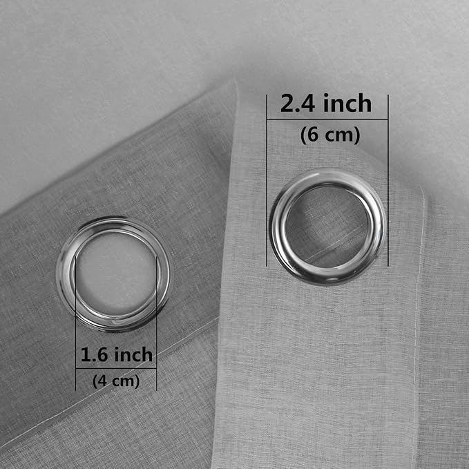 DWCN Grey Ombre Short Sheer Curtains - Faux Linen Semi Voile Gradient Light-Filtering Bedroom and Living Room Curtains, Set of 2 Grommet Top Window Drape Panels, 52 x 45 Inch Length