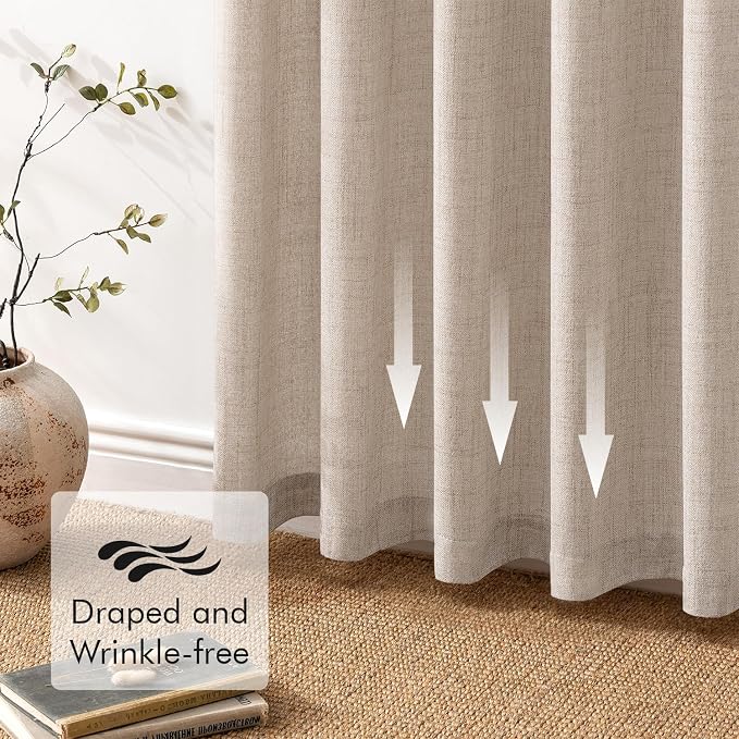 MIULEE Faux Linen Curtains 63 Inch Length 2 Panels Natural Semi Sheer Curtain with Back Tab Rod Pocket, Light Filtering Window Privacy Burlap Drapes for Living Room Bedroom 42W x 63L Linen