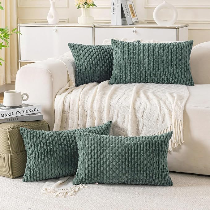 Set of 4 Teal Green Decorative Throw Pillow Covers 18x18 Inch Corduroy Pillow Covers for Bed Couch Sofa Living Room Soft Square Cushion Cases