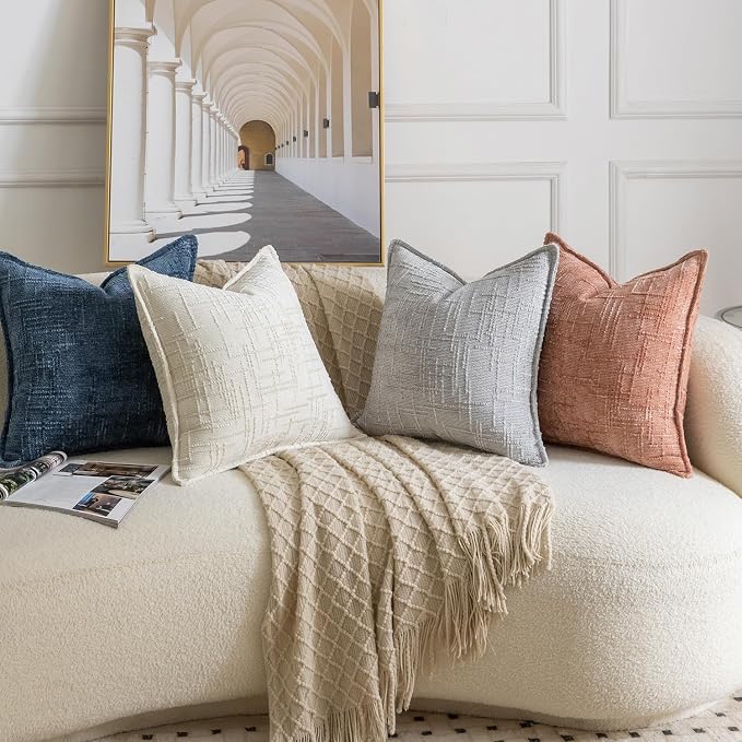 MADIZZ Pack of 2 Chenille Throw Pillow Covers 24x24 Inch Grey Soft Neutral Decorative Throw Pillows for Couch Sofa Boho Accent Cushion Covers Modern Farmhouse Home Decor for Bedroom Living Room