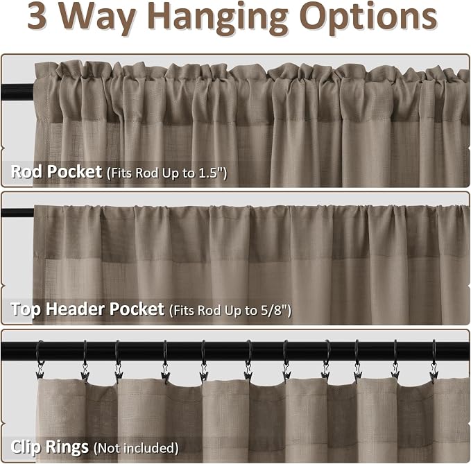 Taupe Grey Linen Curtains 102 Inch Semi Sheer Rod Pocket 52x102