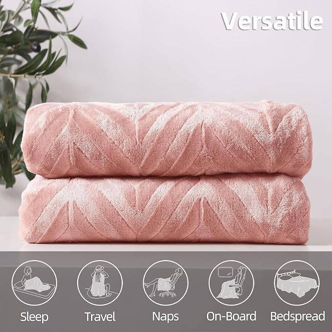 Whale Flotilla Flannel Fleece Bed Blanket Queen Size, Pink | Lightweight Breathable Soft Bedspread, Plush Fluffy Coverlet Chevron Design Decorative Blanket for All Season, 90x90 Inch