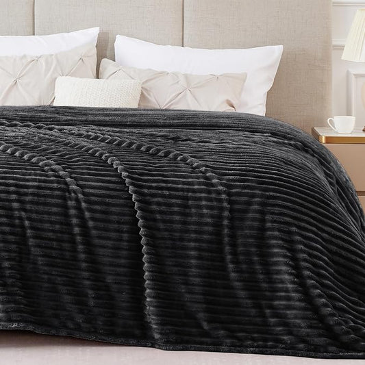 BEDELITE 3D Ribbed Jacquard Black King Size Blankets for Bed, 108x90 Inch | Soft Warm Decorative Fluffy Blanket, Cozy Fuzzy Lightweight Plush Fleece Throw Blankets for Bed, Room Decor, Gift for Women