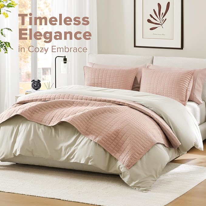 Comfort Spaces Kienna King Quilt Bedding Set 3 Piece, 104"x90" Blush | Soft Cozy Lightweight Summer Coverlet Cal King, Quilted Bedspreads Extra Layer, Modern Casual Bedroom Decor, OEKO-TEX