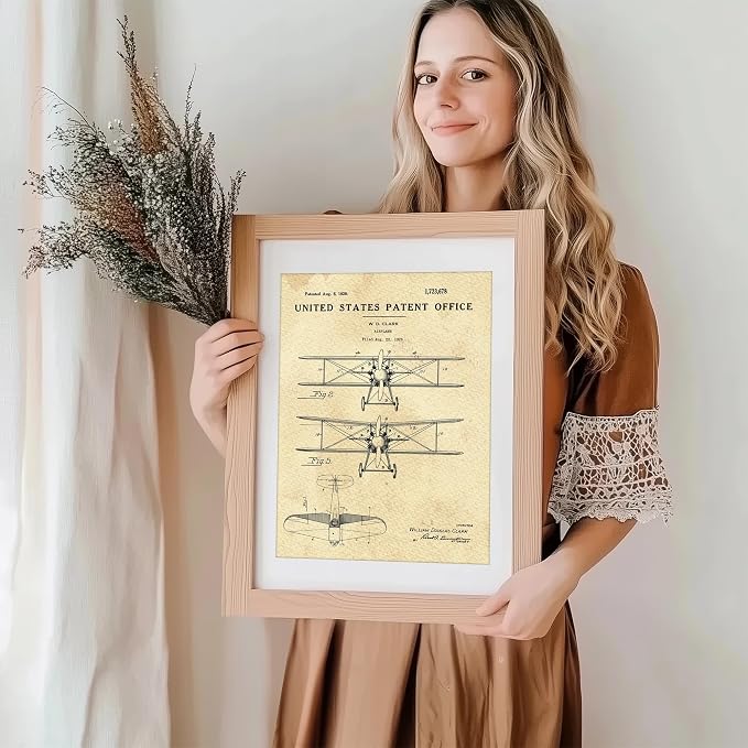 Airplane Patent Print Wall Art - Unframed - 8x10 | Perfect for Aviation Enthusiasts and History Buffs | Vintage Wall Art | Wall Art Bedroom Aesthetic | Bathroom Art Wall Décor | Aesthetic Wall Décor