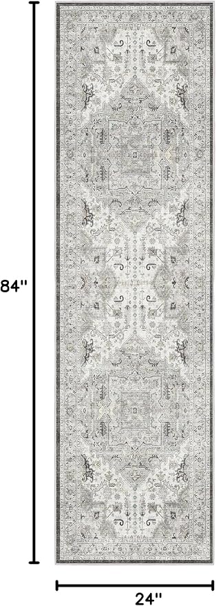 Madane Kitchen Runner Rug 2x7 with Rubber Backing Non Slip, Ivory/Brown | Vintage Ultra-Thin Machine Washable Hallway Rugs 7 ft, Soft Low-Pile Throw Carpet Runners for Bedroom Bathroom Laundry Room