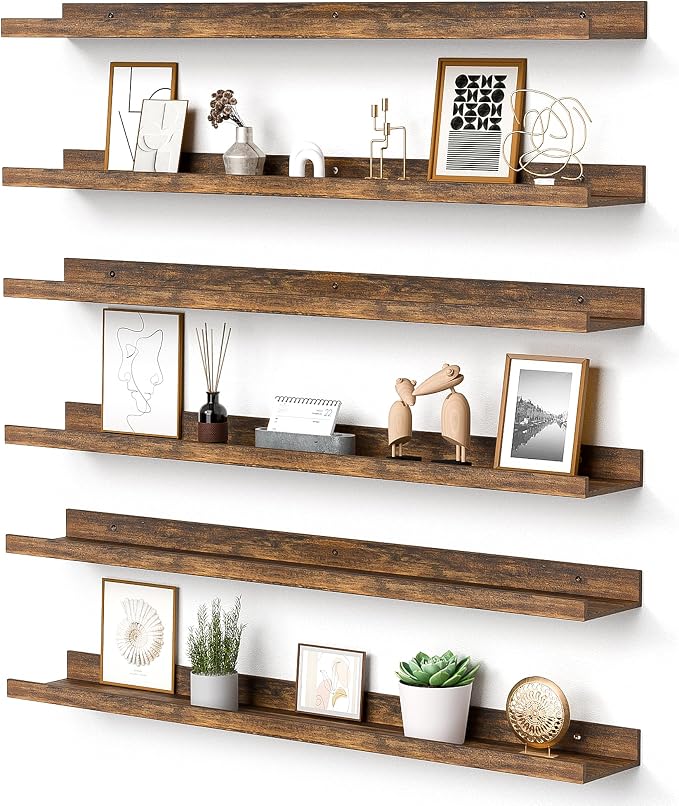 upsimples Floating Shelves for Wall Decor and Storage, Brown, 6Pcs 35.5''