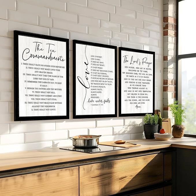 Vintage Rustic Bible Verse Framed Wall Art Set of 3, 11''×16'' Positive Religious Christian Quotes Saying Sign for God Jesus Christ Prayer, Cottagecore Holy Inspirational Catholic Scripture Decor