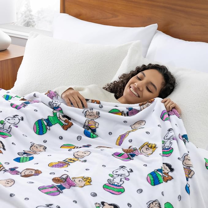 Berkshire Peanuts® VelvetLoft® Cute Character Snoopy Plush Throw Blanket,Easter Gang 2025 White,Throw 55 in x 70 in (Official Peanuts® Product)