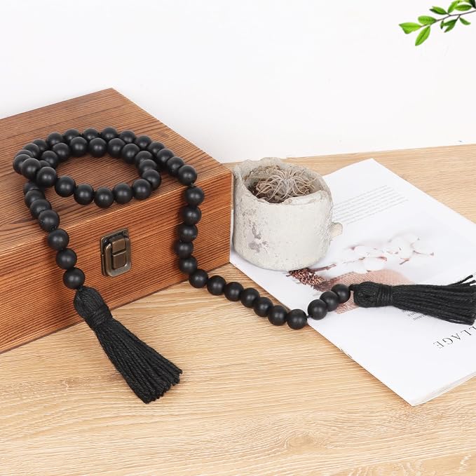 RAMIRABI Wood Beads Garland with Tassels, 39in Black Beads Home Decor