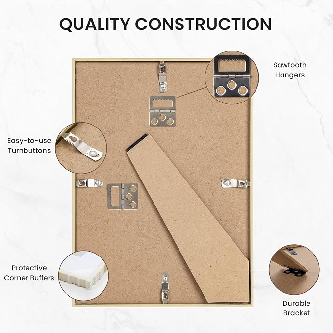 5x7 Photo Frame Gold, Aluminum Metal 5 x 7 Frame with Removable Mat, 5 by 7 Gold Picture Frame Matted to 4x6 Photo, Real Tempered Glass for Home and Office Gallery Wall, 1 Pack