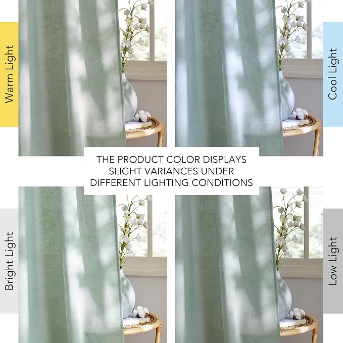 NICETOWN Linen Blend Sage Green Curtains 96 inches Long, Rod Pocket & Back Tab Light Filtering Semi Sheer Window Treatments Privacy Added Drapes for Living Room, W55 x L96, 2 Panels
