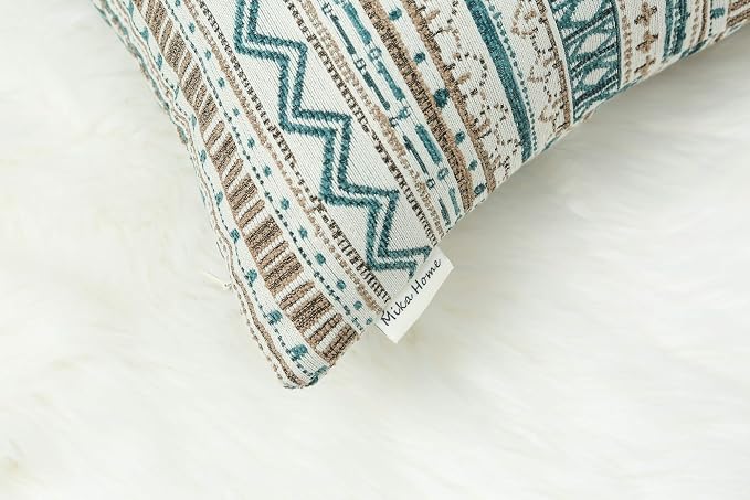 Mika Home 2-Pack Throw Pillow Covers,Striped,18x18 Inches, Green Taupe | Decorative Square, Cushion Cases for Sofa Couch, Bohemian Striped Geometric Pattern