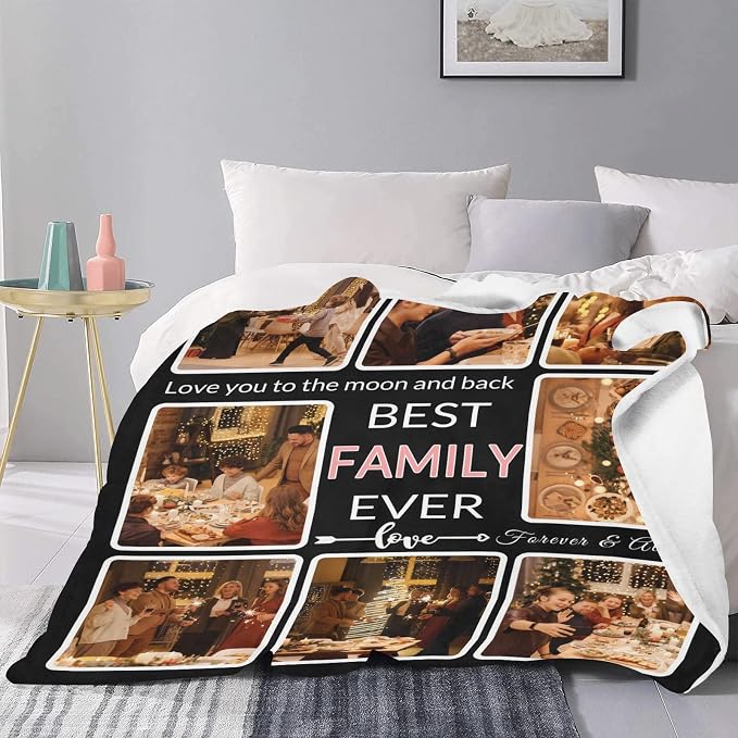 Custom Blanket with Photo, Make a Personalized Blankets with Picture for Family, Customized Memories Souvenir Throws Blanket Gifts for Best Family Ever, 8 Collage Made in USA