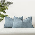 JUSPURBET 12x20 Chenille Lumbar Throw Pillow Covers Set of 2,Light Blue | JUSPURBET Decorative Cozy Soft Cushion Covers Case with Hidden Zipper for Couch Sofa Bed Home Decor Living Room