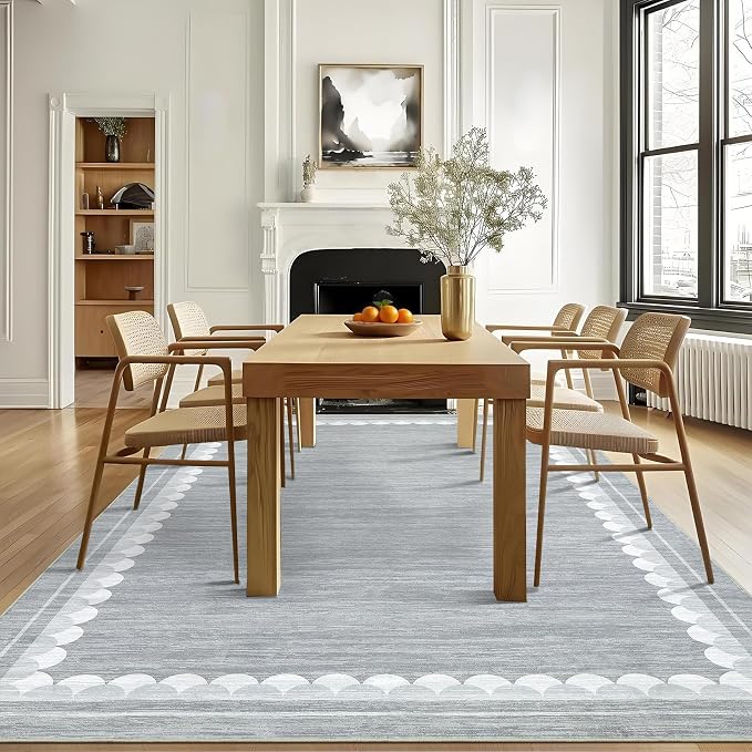 COZYLOOM Bedroom Rugs 10x13 Area Rugs for Living Room Washable Rug with Non Slip Backing, Modern Solid Non Shedding Low Pile Carpet Stain Resistant Bordered Mats for Living Room, Bedroom, Grey