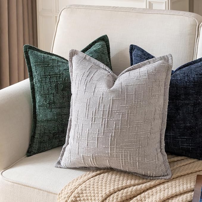 Yaertun Chenille Throw Pillow Covers 26x26 Inch Set of 2 Textured Broadside Soft Cozy Velvet Pillow Covers Modern Farmhouse Boho Decorative Pillow Cases for Couch Bed Sofa Livingroom Light Gray
