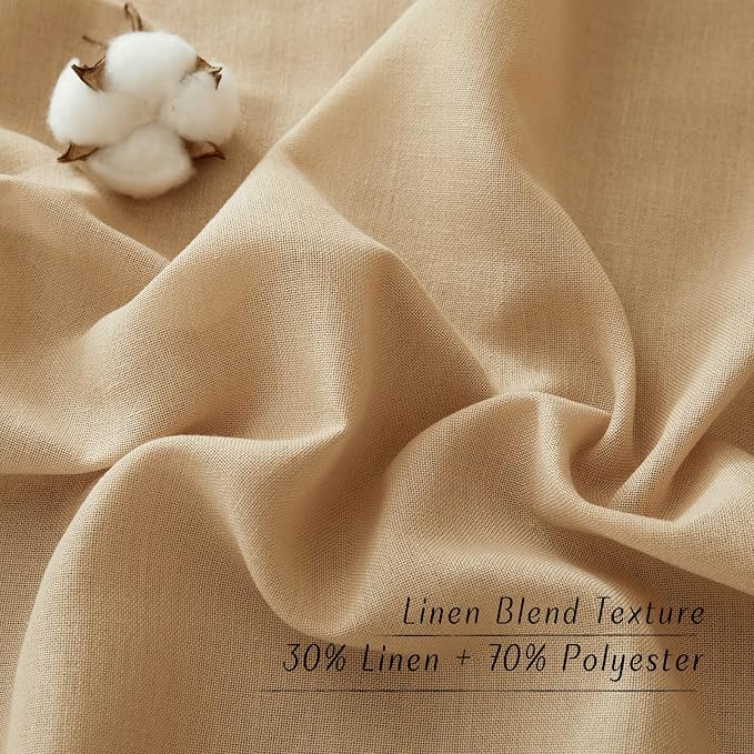 NICETOWN Linen Blend Living Room Curtains 84 inch Long 2 Panels Set, Rod Pocket & Back Tab Privacy Added Thick Flax Semi Sheer Window Curtains & Drapes for Bedroom/Farmhouse, Burlap, W55 x L84