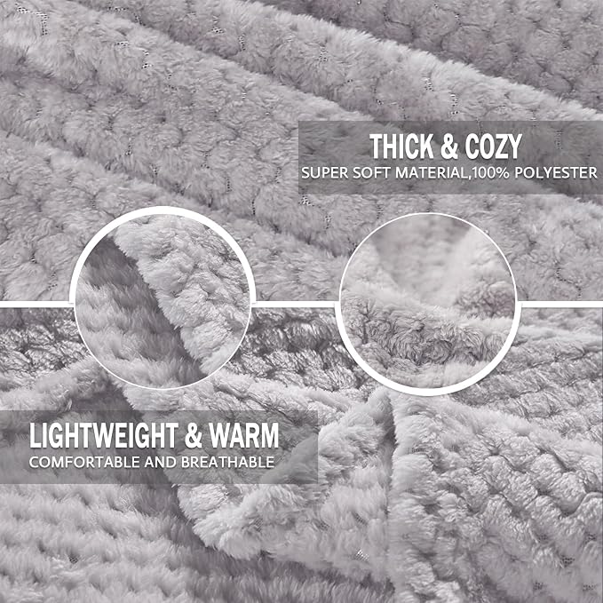 Exclusivo Mezcla Soft Waffle Fleece Bed Blanket Queen Size, Light Gray | Lightweight Plush Blanket for Bed, Bedroom, Cozy Flannel with Waffle Texture, Stylish Home Decor, All Season, 90x90 Inches