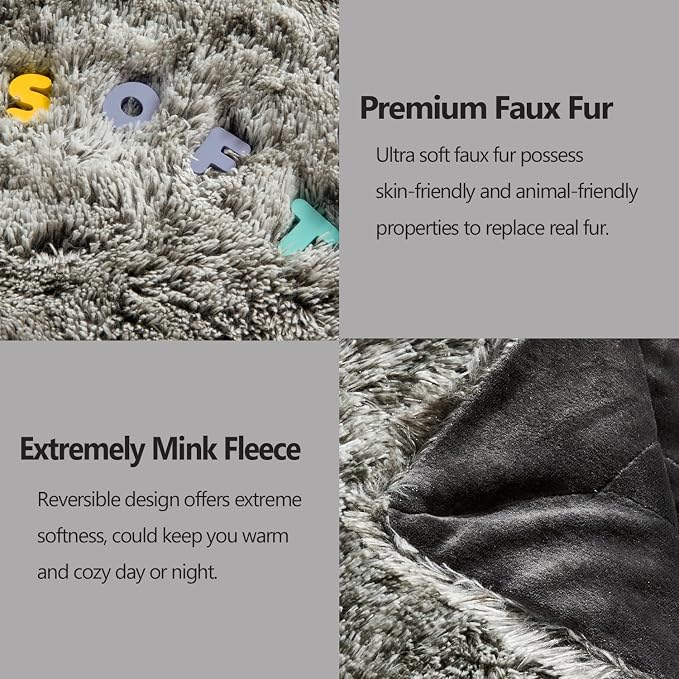 GONAAP Fuzzy Faux Fur Throw Blanket for Couch, Frosty Black, 50"x60" | Warm Cozy Plush Shaggy Decorative Reversible Thick Non-Heated Fleece Blanket for Sofa Bed, Gift for Women Men, All Season Use