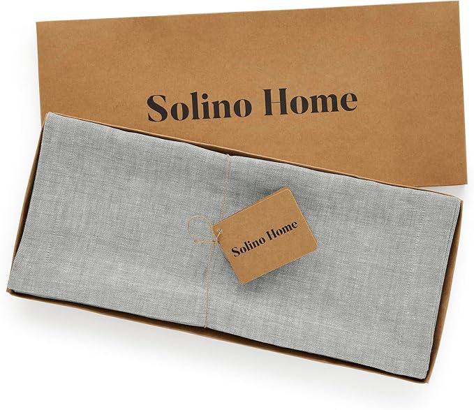 Solino Home 100% Pure Linen Table Runner Chambray Grey, Athena 14 x 36 in | styles dining tables for meals and celebrations, European flax fibres, soft to the touch, Chambray Grey, OEKO-TEX Certified