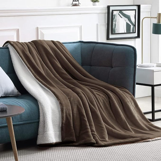 Walensee Sherpa Fleece Blanket (Queen Size 90”x90” Brown) Plush Throw Fuzzy Super Soft Reversible Microfiber Flannel Blankets for Couch, Bed, Sofa Ultra Luxurious Warm and Cozy for All Seasons