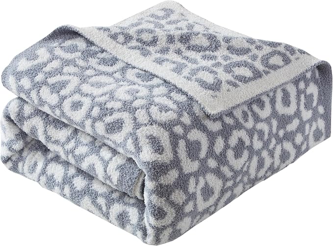 Elegant Comfort Premium Animal Print Leopard Reversible Throw Blanket - Ultra Soft and Lightweight, Luxury Knitted Breathable Fleece for Couch, Bed, Sofa- Warm Velvet Fluffy Throw, 50 x 70 Inch, Gray