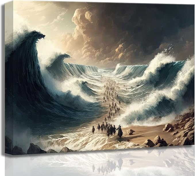 Modern Christian Canvas Wall Art for Living room Bathroom Office Bedroom | Bible Stories Moses Parting Egypt Crossing the Red Sea Picture Jesus Religion Wall Decor Poster Print