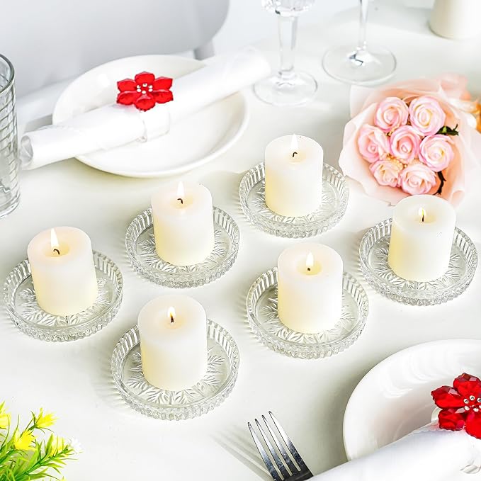 Set of 6 Pillar Candle Holders, 3.5 Inch Glass Candle Plates
