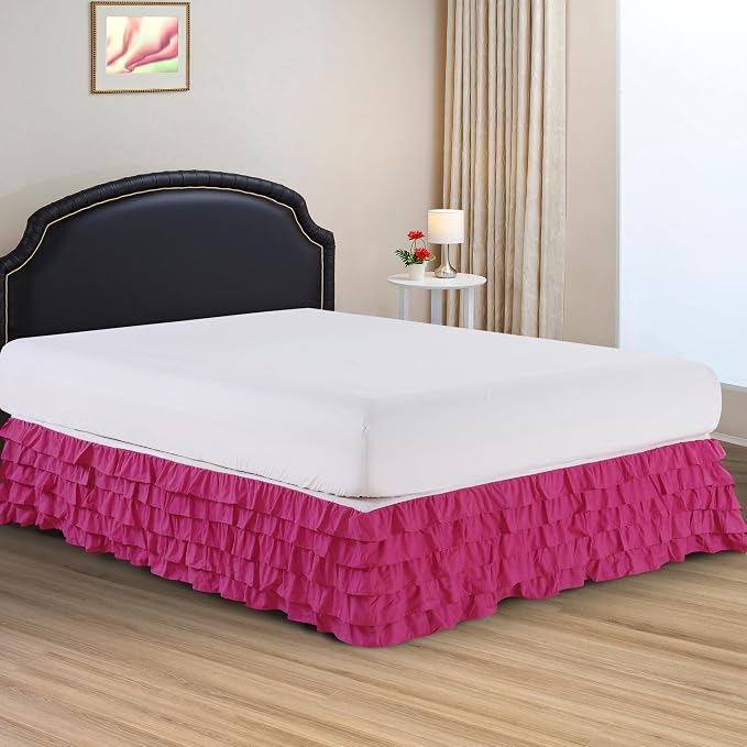 Elegant Comfort Luxurious Premium Quality 1500 Thread Count Wrinkle and Fade Resistant Egyptian Quality Microfiber Multi-Ruffle Bed Skirt - 15inch Drop, California King, Pink